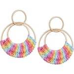 Raffia Hoop Örhängen Roliga Boho Sommar Strand Örhängen Lätta Handgjorda Halm Korg Rattan Hängande Örhängen Statement Geometriska Runda Drop Örhängen