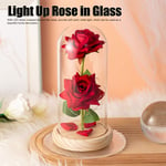 Valentine Day Artificial Flowers Glass Decoration LED Lights Wooden Base 2