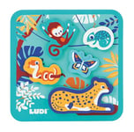 Ludi - Puzzle Mousse - Jouet D'Éveil - Jeu D'Encastrement - Dès 12 Mois - Stimule La Motricité Et Développe L'Imagination - 5 Animaux De La Jungle Et 1 Plateau - Waterproof - 20x20x1,5 cm