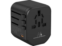 Maclean Travel Adapter Mce238n Usb-Strömadapter, 2Xusb 2.4A + Usb-C Pd 20W, 8A-Säkring, Quick Och Fast Charge, 200 Länder Över Hela Världen