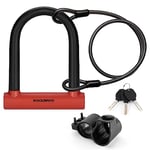 ROCKBROS Antivol en U de Vélo 3 Clés Cadenas Vélo Avec Câble 1,2m Φ11mm Support Serrure U-Lock Acier Allié Haute Résistance Vélo Électrique Moto Vélo Pliant Trotinette Scooter Noir Rouge