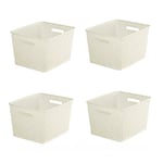 4 x Large Plastic Rattan Wicker Effect Storage Filing Basket Desk Tray 18L Cream