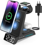 Chargeur Induction - Reveil Chargeur Sans Fil 4 En 1, Socle De Recharge Pour Iphone 15 14 13 12 11 Pro Max/Samsung Phone, Pour Airpods Pro/3/2, Apple Watch 9/8/7/6/5/Se/4/3/2[Cdq091758]