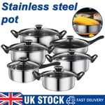 Set of 12 Non Stick Cookware Cooking Saucepans Pots Pan Set With Glass Lids