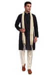 SKAVIJ Men's Art Silk Indian Ethnic Wear Kurta Pajama and Scarf Dress Set (Black, Large)