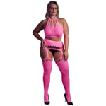 Ouch! Glow in The Dark Neonrosa Crop Topp och Strumpor Plus-Size - Ljusrosa - Plus size