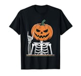 Skeleton Pumpkin Head Halloween Spooky Bones Jack O Lantern T-Shirt