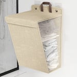 (Beige L Size) Large Capacity Wall Hanging Laundry Basket Foldable