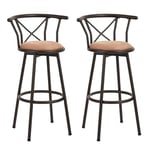 MEUBLE COSY Lot de 2 Chaises de Bar pivotant sur 360°, Tabourets Hauts Vintage, avec Dossier et Repose-Pieds, Siège de 75,5 cm de Haut, Style Industriel, Marron Rustique et Noir