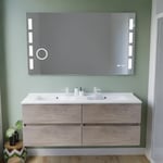 Cuisibane - Meuble double vasque tout inox 140 cm rosinox + miroir led Excellence- Bois- Plan vasque en - Chêne