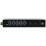 EX-12297HMS HUB métallique 7 Ports USB 3.2 Gen 2x1 avec 2X Ports USB-C et 5X Ports USB-A 3.2 Gen 1, pour Montage sur Table, Mur ou Rail DIN, Alimentation 12V/5A Incluse