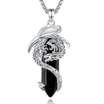 EUDORA Harmony Ball Collier Dragon Obsidienne pour Homme et Femme, Amulette D'énergie en Cristal à Prisme Hexagonal, Pendentif Dragon en Cuivre Plaqué Argent, Bijoux Cadeau pour Femme, 55,9 cm + 61 cm