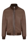 Tumbled Grain Leather Track Bomber Brown > Tan Men