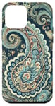 Coque pour iPhone 12 mini Cachemire bleu sarcelle et beige avec détails floraux