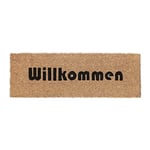 Relaxdays Willkommen Print Welcome Doormat Rubber, 75 x 25 cm, Door Mat Inside & Outside, Non-Slip, Coir/Black, Polyvinyl Chloride