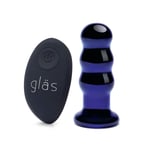 Glas Rechargeable Remote Controlled Vibrating Beaded Butt Plug Blue Snug Fit