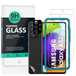 Ibywind 2 pièces Verre Trempé de Protection pour Samsung Galaxy A52s 5G/A52 5G,avec Métal Protecteur D'écran de Caméra,Protection arrière Effet Fibre de Carbone