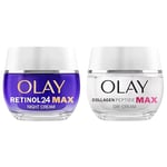 Bundle of Olay Retinol 24 MAX Night Cream Face Moisturiser 50ml + Olay Collagen Peptide MAX Face Moisturiser Day Cream 50ml