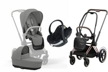 Cybex e-Priam Duovagn inkl. BeSafe iZi Go Modular X2, Mirage Grey/Rose Gold