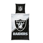 Herding Linge de lit Raiders, NFL, taie d'oreiller d'environ 80x80 cm, Housse de Couette d'environ 135x200 cm, avec Fermeture éclair de Marque, 100% Coton/renforcé