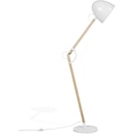 Beliani - Lampadaire Arc en Métal Blanc et Bois Clair avec Pied et Abat-jour Réglable E27 Max 60W pour Salon Chambre ou Coin Lecture Scandinave