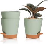 3 Pcs Pots De Fleurs En Plastique Vert 14cm Auto Arrosant, Soucoupe Pot Fleur De Syst¿¿Me D'arrosage Convient Aux Jardins De Balcon Int¿¿Rieurs Et Ext¿¿Rieurs