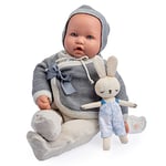 JC TOYS Poupée Vintage La Baby Collection Originale de 43 cm, Corps en Tissu Doux, vêtements en Tricot, tétine et Peluche, Yeux fermés, Beige et Gris, pour Enfant, conçue en Espagne par Berenguer, 2