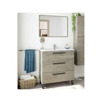 Meuble sous vasque 3 tiroirs 80 cm + vasque + miroir Chêne - enatha - Meuble : l 80 x l 45 x h 86 cm Vasque : l 81.5 x l 46 x h 18 cm Miroir : l 77 x