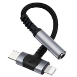 AXFEE 2 en 1 Adaptateur L-ightning/USB C vers Jack 3,5mm, Type C/L-ightning vers Jack à Puce DAC Casque Adaptateur pour iPad/ iPhone15/ 14/13/ 12, Samsung/Xiaomi/Huawei(Argent)