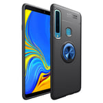 Samsung Galaxy A9 (2018) pehmeä muovinen takasuoja kuori sormirenkaalla ja magneetti metalli levyllä - Musta/ Sininen Monivärinen