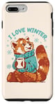 Coque pour iPhone 7 Plus/8 Plus J'aime l'hiver, joli panda rouge, flocons de neige douillets, art vintage