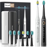 Fairywill Sonic Electric Toothbrush Rechargeable 10Brush Heads Travel Case 2Pack