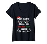 Womens Most Likely to Buy Video Games Matching Family Christmas V-Neck T-Shirt