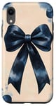 Coque pour iPhone XR Nœud en ruban noir esthétique ethnique bleu aquarelle sur beige