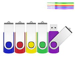 JEVDES 4GB USB Memory Stick 5 Pack USB Stick Flash Drive USB 2.0 Pen Drive Swivel Design Thumb Drive for Data Storage Zip Drive Jump Drive with LED Light (5 Colors)