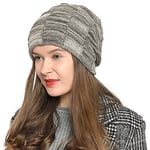 DonDon Bonnet Femme Hiver Slouch Beanie Bonnet Laine avec Doublure Chaude en Polaire - Beige Noir