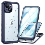 Lanhiem Coque pour iPhone 15 Étanche [IP68 Imperméable] 360 Indestructible Antichoc Integral Antipoussière Anti-Neige Waterproof Etui avec Renforcée Protection écran pour iPhone 15,Titane Bleu