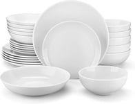 MALACASA Dinner Sets, 24-Piece Gourmet Porcelain Plates and Bowls Set Round Set