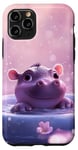 Coque pour iPhone 11 Pro Joli bébé hippopotame fond rose