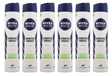 6 x 200ml Nivea Men Sensitive Protect 48h Anti-Perspirant Deodorant Spray