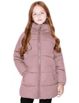 maoo garden Girls Winter Long Puffer Lightweight Coat Thick Padded Soft Fleece Jacket with Hood (Veste polaire épaisse et rembourrée avec capuche) 817 Rose 13-14Y