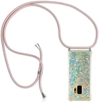 Collier Pour Samsung Galaxy S9 Plus Silicone Coque, Glitter Liquide Filles Femmes Étui Housse, Étincelle À Bandoulière Et Cordon Collier Avec Réglable Cordon Lanière Pochette Pour Telephone Portable