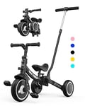 besrey Tricycle 7 en 1 pour Tout-Petits avec poignée de Direction pour 1 à 5 Ans, Tricycle Pliable pour Enfants,Vélo Draisienne,Vélo sans Pédale,Noir