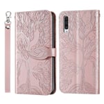 Rostsant Coque Samsung Galaxy A50 Arbre en Relief Housse en Cuir PU Samsung A50 Portefeuille Étui à Rabat pour Samsung Galaxy A50 Or Rose