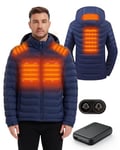 HEWINZE Veste chauffante pour Homme avec Capuche, Doudoune Chaude pour Homme avec Batterie 7,4 V, Veste d'hiver à Double Commande pour randonnée en Plein air Chasse Moto Camping