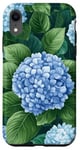 Coque pour iPhone XR Hortensias vert riche bleu pastel clair