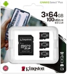 Kingston Canvas Select Plus Carte MIcro SD SDCS2/64GB-3P1A Class 10 (3x cards,SD Adaptateur inclus)