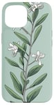 iPhone 15 Leaves Botanical Plant Line Art Sage Green Wildflower Floral Case