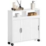 Yaheetech Meuble Salle de Bain sur roulettes, Porte Coulissant, Etagère Réglable, 69,5 × 20 × 71,5 cm, Meuble Rangement Moblie Toilette Salon Cuisine Blanc