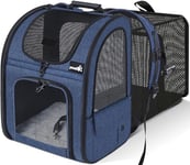 Pecute Sac Transport Chat Petit Chien Extensible, Sac a Dos Chat Respirant, Sac de Transport pour Chat avec Matelas en Peluche Amovible, Portable Sac Chat Transport pour Voyage, Achats,Bleu